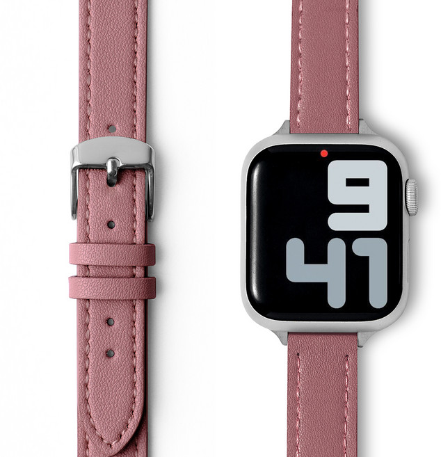 누아트 애플워치 호환 스트랩 싱글 투어 슬림 레더 브레이슬릿, 딥핑크, 1개