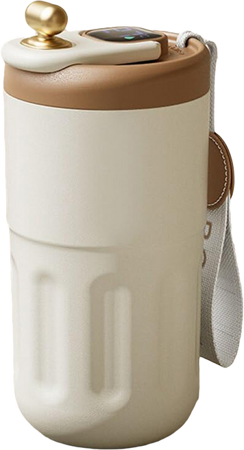 智能顯溫316不鏽鋼保溫隨行杯 煙白咖 410ml, 1個