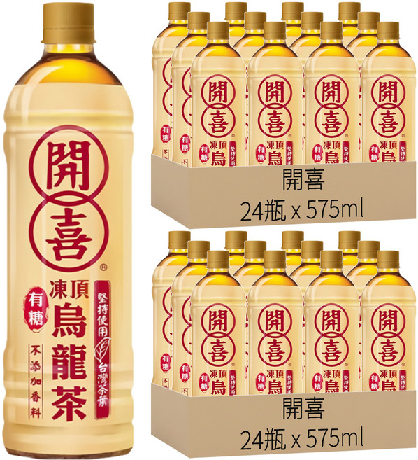 開喜 凍頂烏龍茶 有糖, 575ml, 48瓶