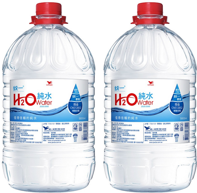 統一 H2O 純水, 5.8L, 2桶