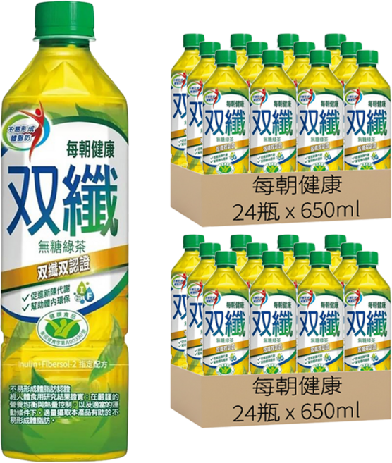 每朝健康 雙纖綠茶, 650ml, 48瓶