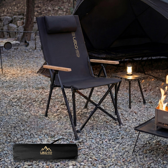 레토 각도조절 릴렉스 접이식 롱 캠핑의자, 블랙, 1개