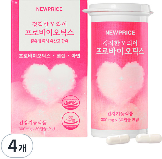 뉴프라이스 정직한 Y 와이 프로바이오틱스 9g, 4개, 30정
