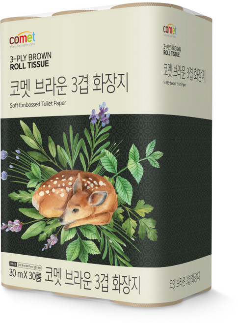 코멧 3겹 브라운 화장지 30m, 30롤, 1개