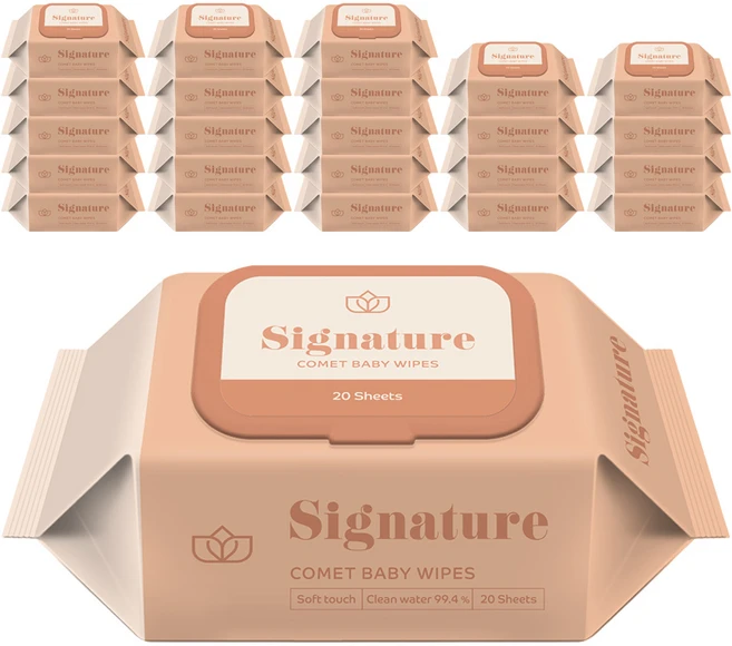 코멧 저자극 시그니처 아기물티슈 엠보싱 휴대용 캡형 더마테스트 인증, 55g, 20매, 24개 - 쿠팡