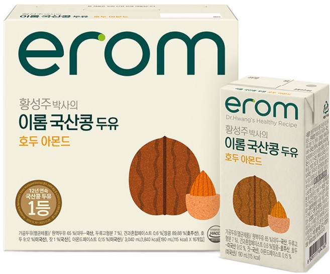 이롬 황성주 박사의 국산콩 두유 호두 아몬드, 190ml, 16개