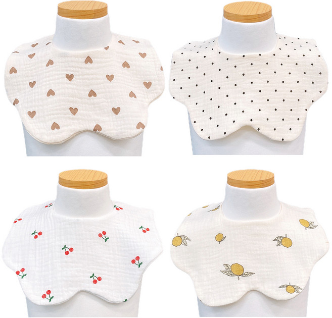 LuxuryBaby 6層楊柳紗圍兜組, 愛心 + 櫻桃 + 圓點 + 檸檬, 4入, 1套
