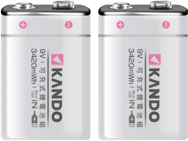 KANDO 感動 方型USB充電式鋰電池 UM-9V, 1入, 2個
