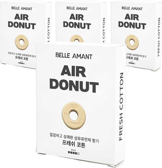 벨르아망 에어도넛 차량용 방향제 리필, 4개, 프레쉬 코튼