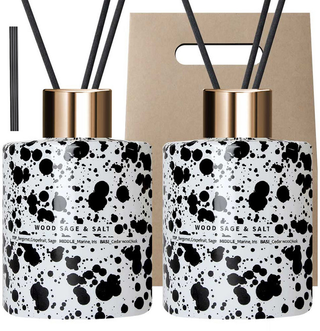 플렌느 마블 디퓨저 + 스틱 5p + 쇼핑백, 우드세이지앤솔트, 200ml, 2개