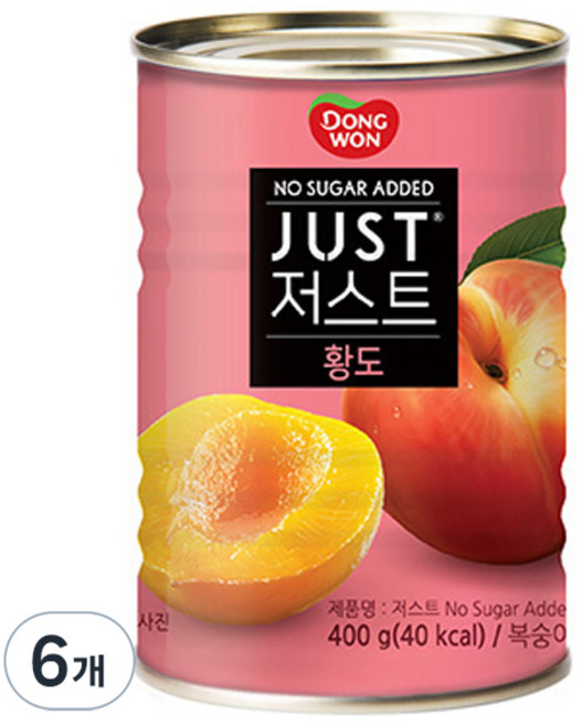 동원 JUST 노슈가 황도 2절 통조림, 400g, 6개