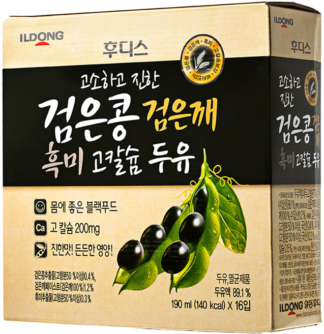 일동후디스 고소하고 진한 검은콩 검은깨 흑미 고칼슘 두유, 16개, 190ml