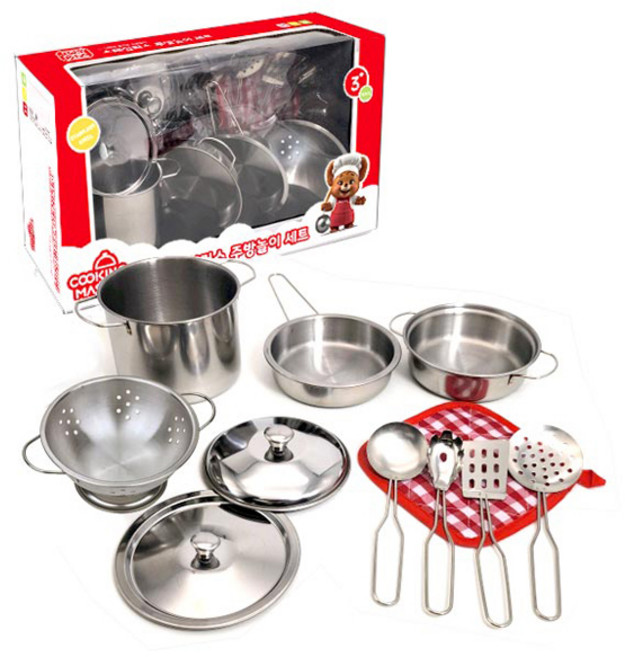 조이키즈 리얼 스테인리스 주방놀이 11p 세트, 혼합색상, 1개