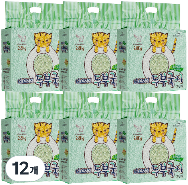 네꼬모리 두부국시 고양이 모래 그린티, 2.8kg, 12개, 녹차