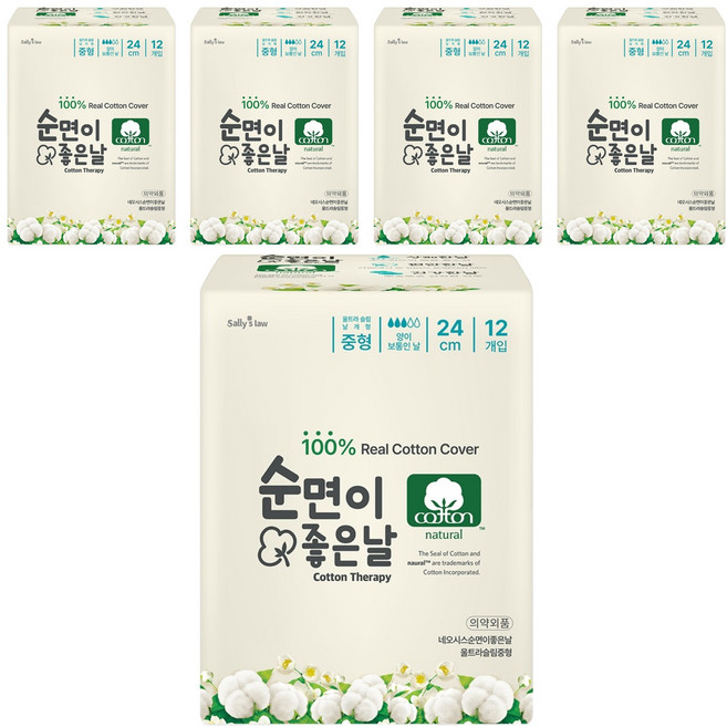 네오시스 순면이 좋은날 생리대 날개형, 중형, 12개입, 5개