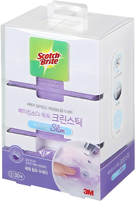 스카치브라이트 베이킹소다 톡톡 크린스틱 디스펜서 + 수세미 시트타입 본품 30p, 1개