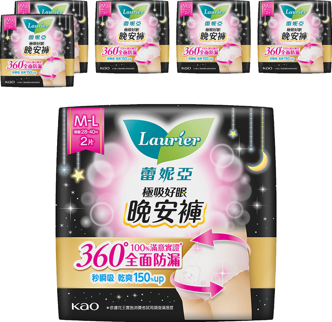 Laurier 蕾妮亞 台灣公司貨 極吸好眠 晚安褲型夜用衛生棉, M~L, 2片, 6包