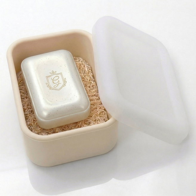 모바이브 휴대용 실리콘 비누곽 밀폐 뚜껑 비누 케이스, 베이지, 1개