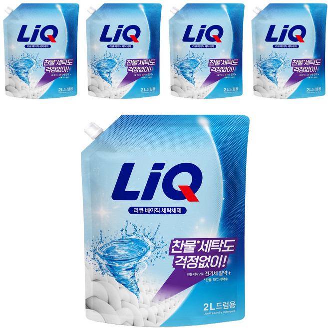 리큐 베이직 드럼용 액상세제 리필, 2L, 5개