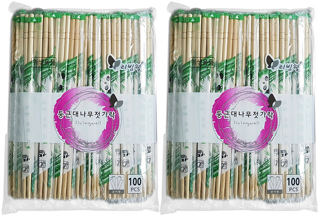리빙웰 둥근 대나무 젓가락, 100개입, 2개