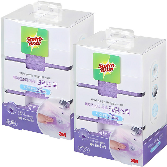 스카치브라이트 베이킹소다 톡톡 크린스틱 디스펜서 + 수세미 시트타입 본품 30p, 2개