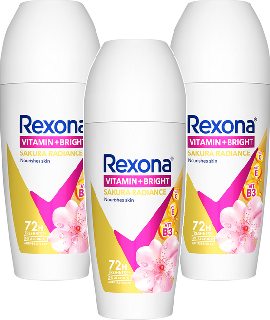 Rexona 蕊娜 制汗爽身香體露 完美透亮櫻花, 45ml, 3瓶