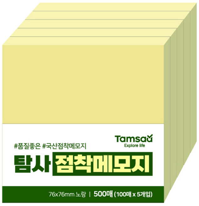 탐사 점착 메모지 76 x 76 mm 500p, 노랑, 1개