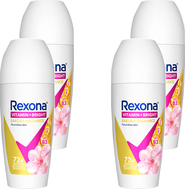 Rexona 蕊娜 制汗爽身香體露 完美透亮櫻花, 45ml, 4瓶