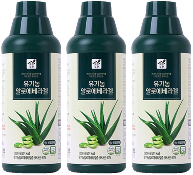 맑은농장 유기농 알로에베라 겔, 1.05L, 3개