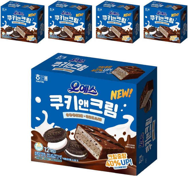 해태제과 오예스 쿠키앤크림, 360g, 5개