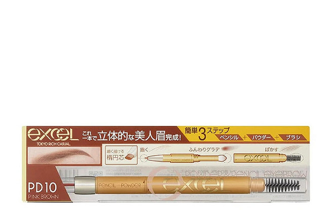 日本 excel 3合1 持久造型眉筆 PD10 紅莓棕, 1支