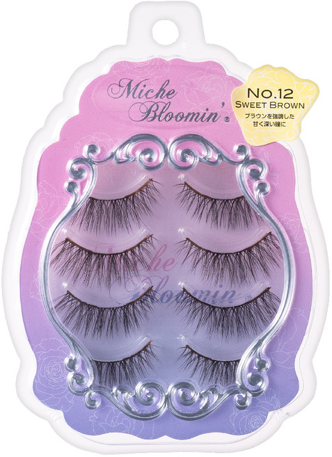 Miche Bloomin 蜜絲綸美 假睫毛 Set 4對入 No.12 快速完妝 仿真毛流感, Brown 香醇可可, 1盒