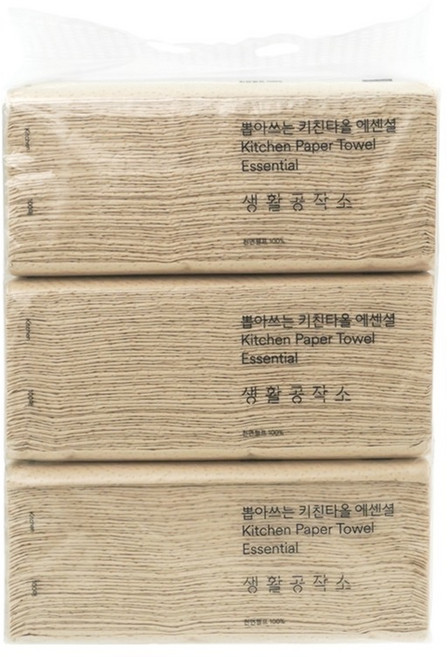 생활공작소 뽑아쓰는 에센셜 천연펄프 키친타올, 100매입, 3개