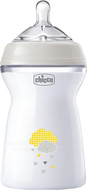 chicco 天然母感2倍防脹PP奶瓶三孔 快速流量 6個月以上適用, 灰色, 330ml, 1個