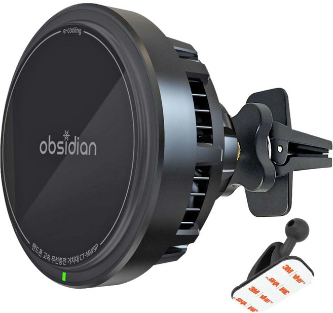 옵시디언 차량용 QI2 e쿨링 핸드폰 고속 무선충전 거치대, 블랙, CT-MW9P
