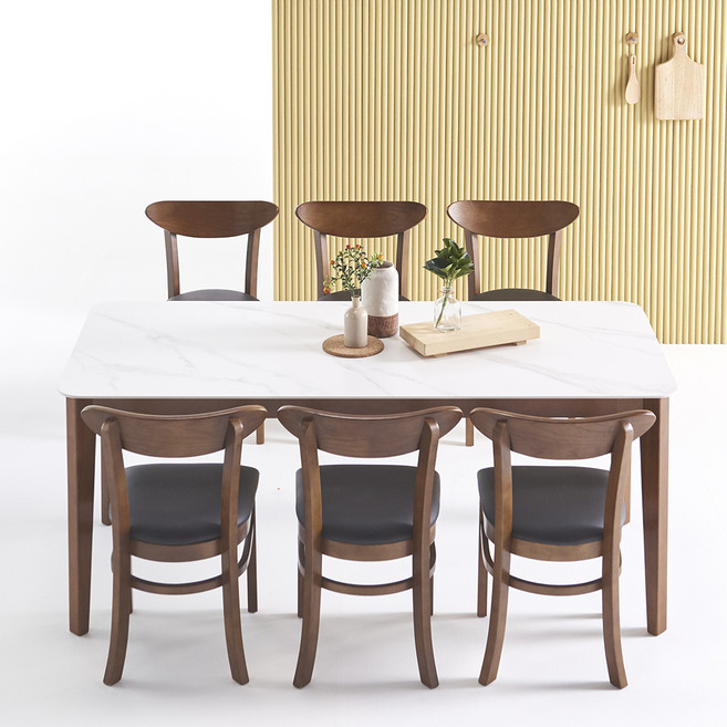 보니애가구 포셀린 통세라믹 1750 식탁세트 체어형 6인용 방문설치, 월넛 일반의자구성, 일반의자 6