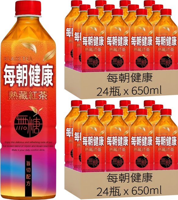每朝健康 熟藏紅茶 無糖, 650ml, 48瓶