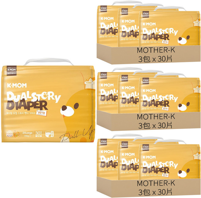 MOTHER-K K-MOM 頂級超薄瞬吸玩睡褲/尿布 15kg以上, 2XL, 270片