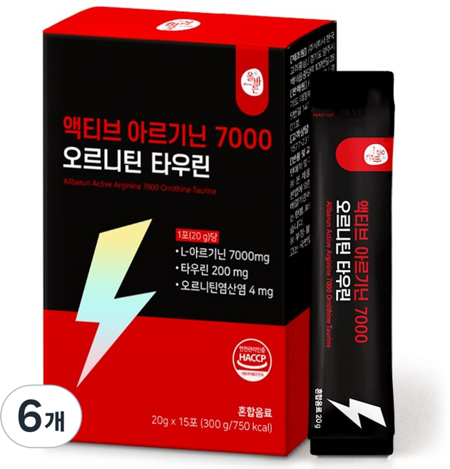 올바른건강식품 액티브 아르기닌 7000 오르니틴 타우린 15p, 300g, 6개
