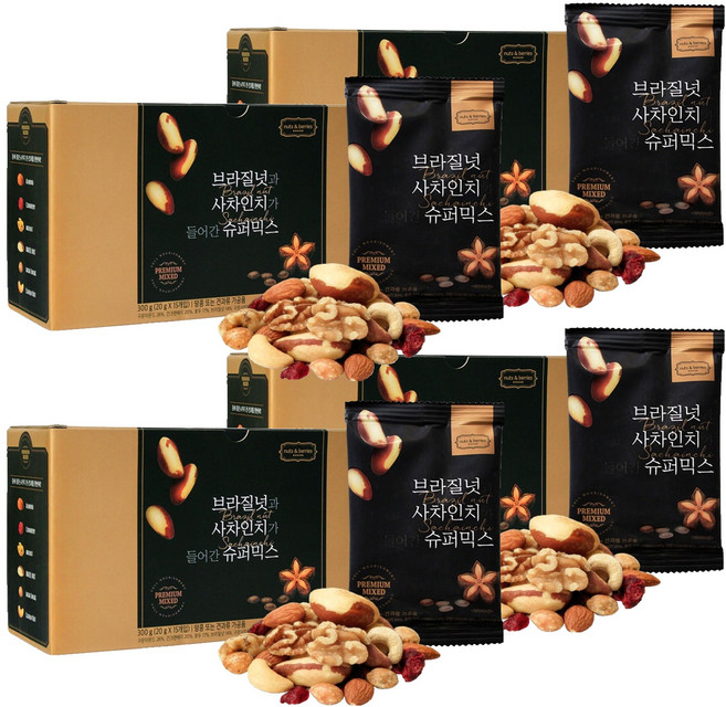 넛츠앤베리스 브라질넛과 사차인치가 들어간 슈퍼 믹스넛 15p, 300g, 4개