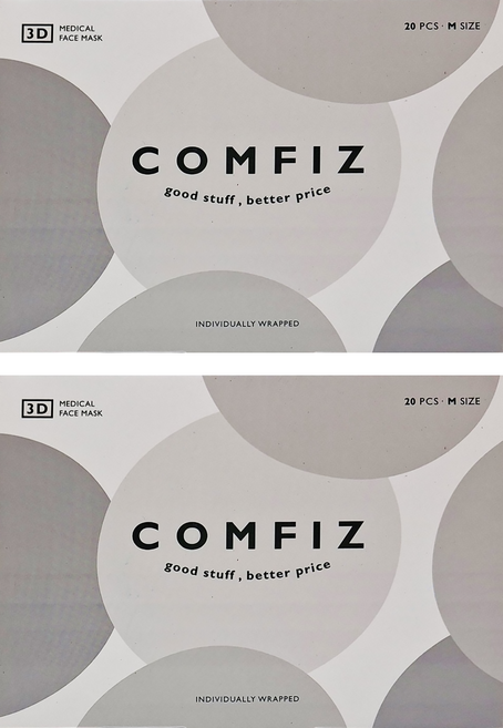 COMFIZ 康菲 成人立體醫療口罩 單片包裝 M, 低調白, 20片, 2盒