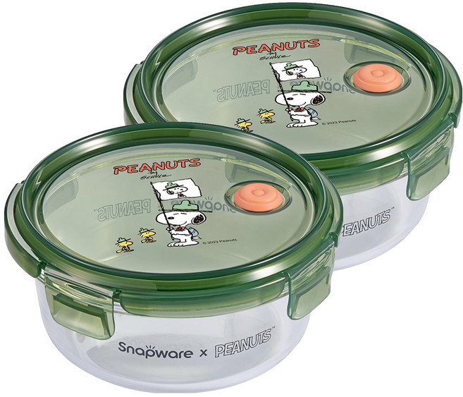 Corelle Brands 康寧餐具 Snapware SNOOPY露營趣 耐熱玻璃保鮮盒 660ml, 2個, 容器 + 蓋子