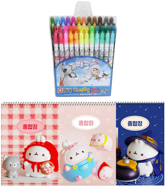 동아연필 빼꼼 향기나는 사인펜 24색 + 몰랑이두툼종합장 3p 세트, 혼합색상, 랜덤발송(종합장), 1세트