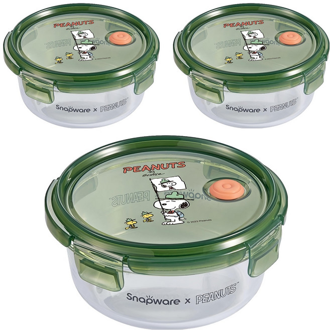 Corelle Brands 康寧餐具 Snapware SNOOPY露營趣 耐熱玻璃保鮮盒 660ml, 3個, 容器 + 蓋子