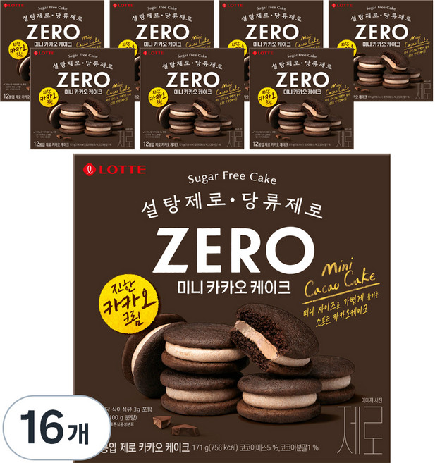 롯데제로 카카오 케이크, 171g, 16개