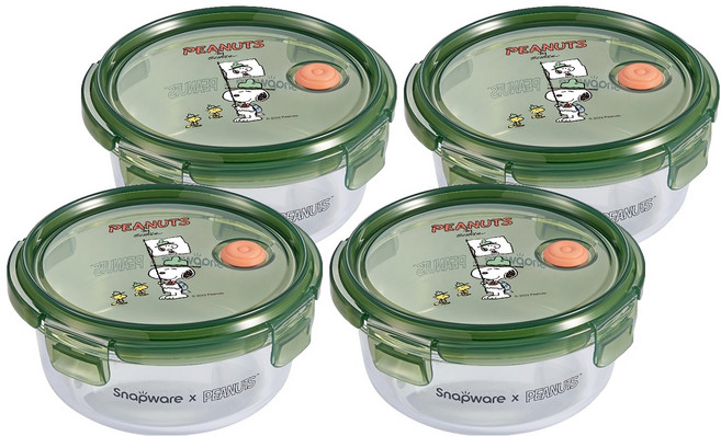 Corelle Brands 康寧餐具 Snapware SNOOPY露營趣 耐熱玻璃保鮮盒 660ml, 4個, 容器 + 蓋子