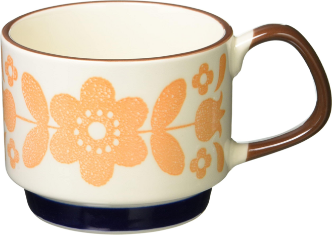 Homely Zakka 日式復古陶瓷掛耳咖啡杯/創意馬克杯/果汁杯/牛奶杯 300ml, 橙花 白色 + 藍色 + 咖啡色, 1個