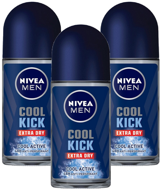 NIVEA 妮維雅 MEN 男士止汗爽身乳液 瞬間酷涼系列 激爽制汗, 50ml, 3瓶