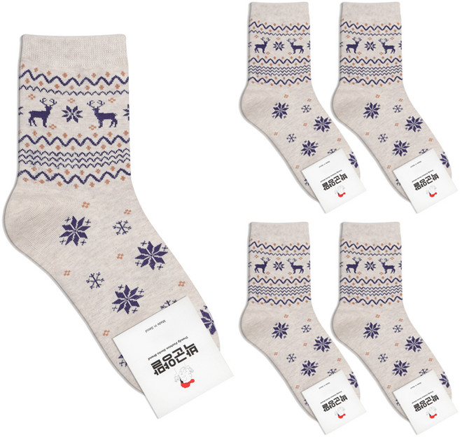 박군 여성용 겨울사슴 5족 양말