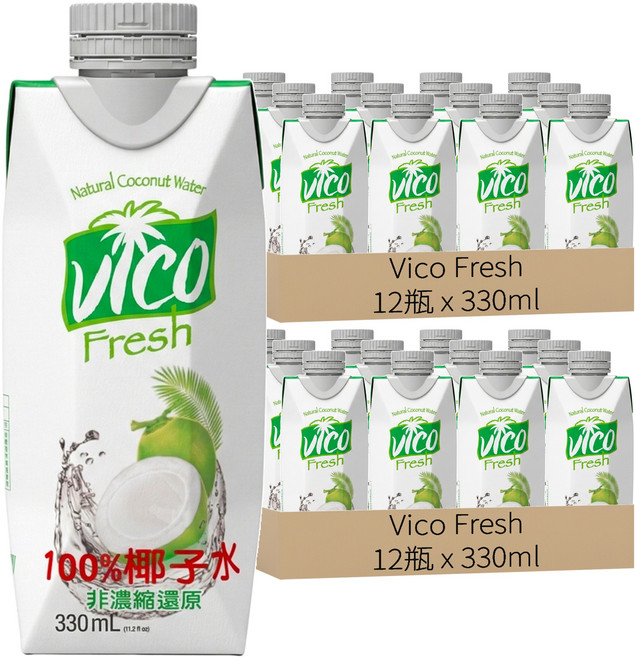 Vico Fresh 100%椰子水, 330ml, 24瓶